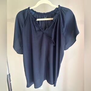 LOFT Navy Blue Tie-Front Blouse